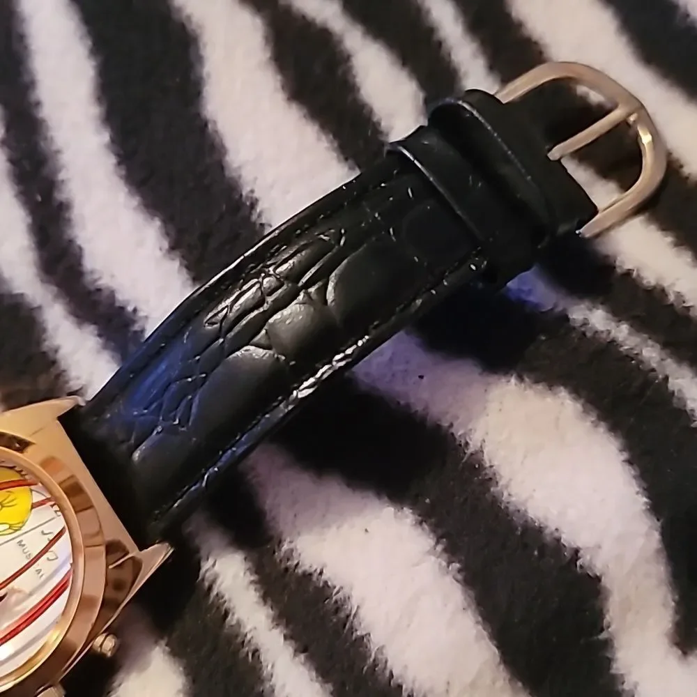 Vintage Warner Brothers Sylvester‎ & Tweety Black & Gold Watch Wristwatch Analog